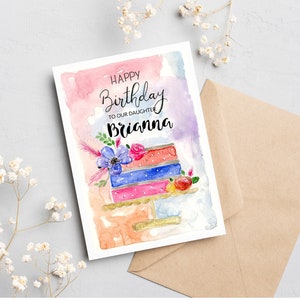 Personalizable Watercolor Birthday Cake Greeting Card | Handmade Calligraphy | Signed by the artist | Birthday gift for Her Birthday Girl