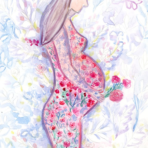 Watercolor Paintings of Pregnancy Etsy