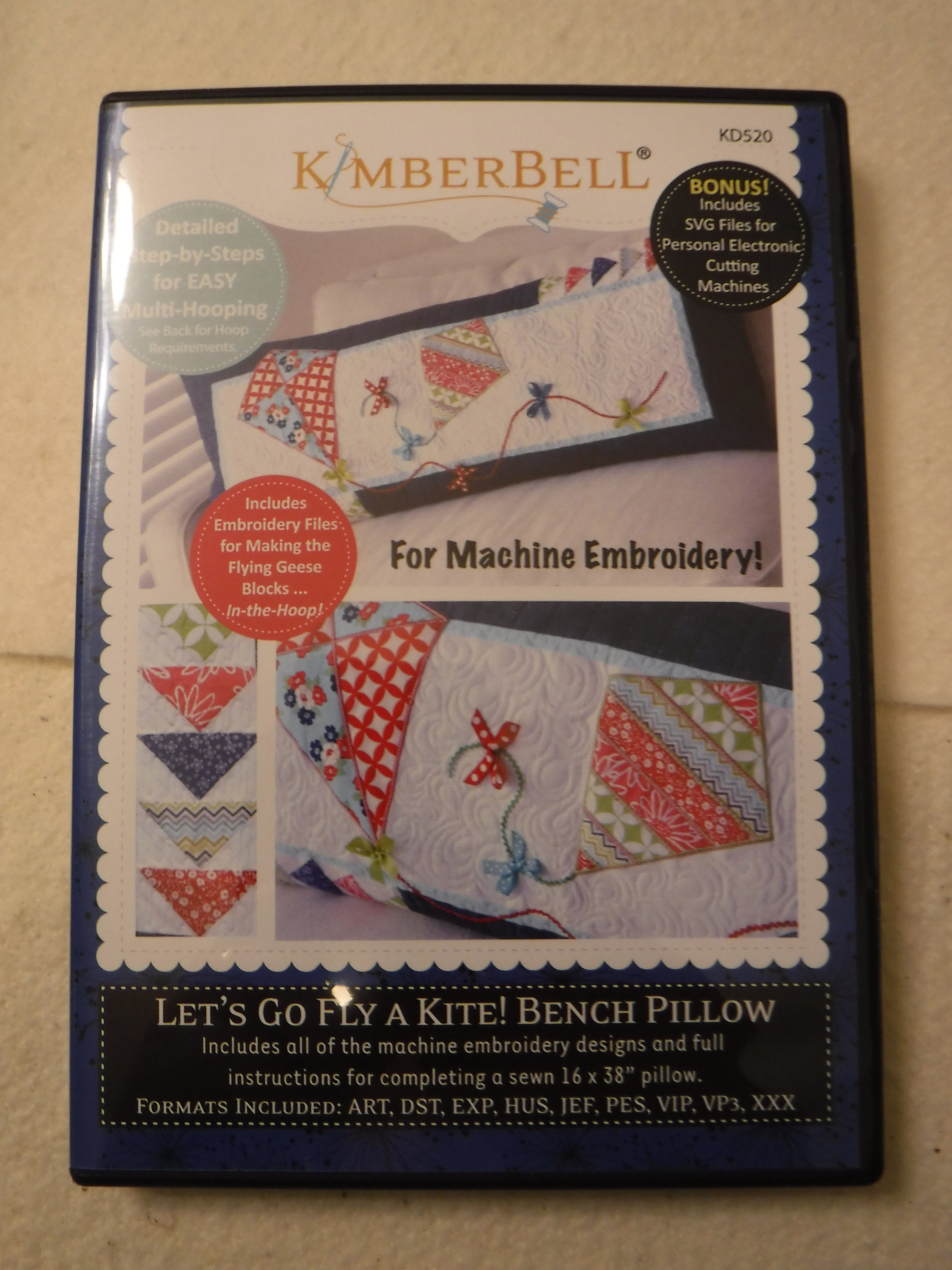 Bench Pillow CD for Machine Embroidery KD520 Kimberbell Let's Go Fly a Kite Bench Pillow CD for Machine Embroidery KD520 Kimberbell Let's Go Fly a Kite