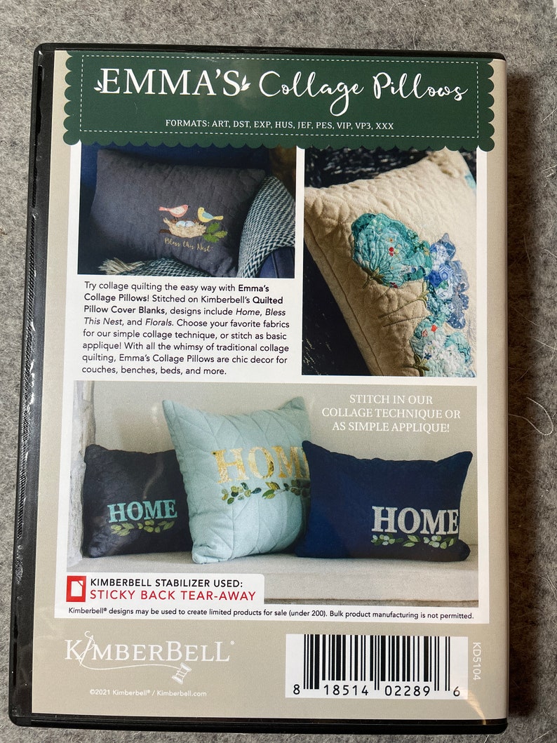 Kimberbell Emma's Collage Pillows Machine Embroidery Designs CD KD5104