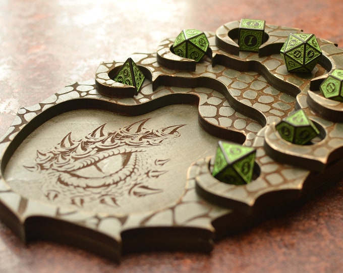Premium Wooden Dice Tray - Dnd Dice Holder Storage - the Dragon. - Etsy