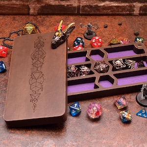 Dungeons and Dragons. Personalized dice Box. Wyvern Dice Vault for RPG.  Wooden Dice Holder Chest. Wood Dice Storage.