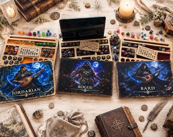Custom Bard Dice Box UV | Wooden RPG Dice Storage Tray | D&D Spell Slot Tracker