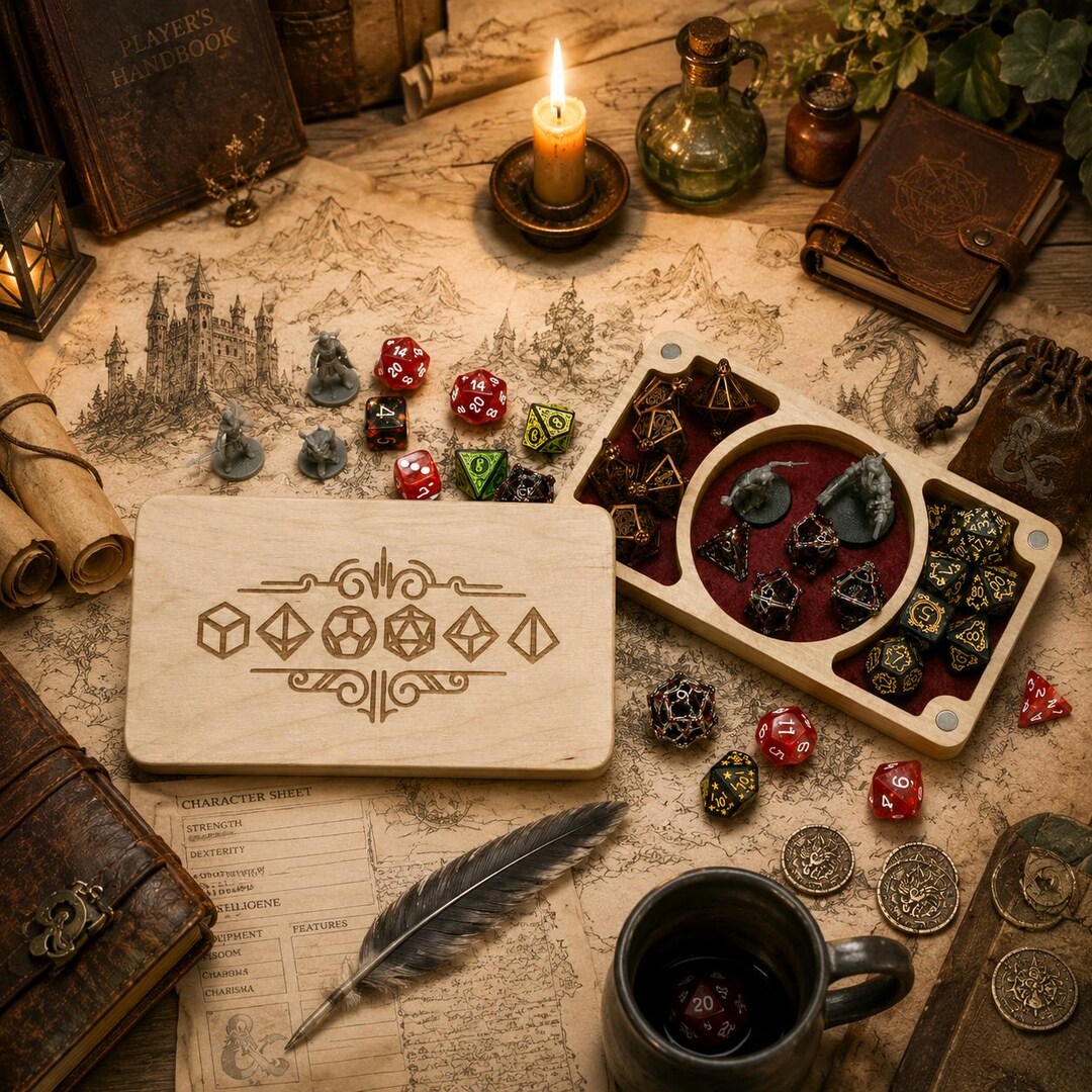 Random Dnd Mini Box Mini Dnd Dice Box & Tray With Custom Magnetic Lid, Dungeon's ...
