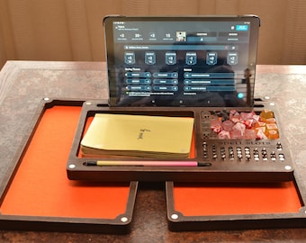 Pro100Wood D&D wooden Dice Tray and Tablet Holder with Magnetic Spell Slot Tracker