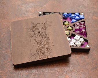 Set personalizzato di scatola e vassoio in legno per dadi: contenitore per Dungeons and Dragons