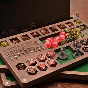 Personalized DnD Dice Box with Magnetic Spell Tracker, Custom dice vault