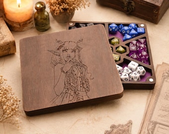 Coffret et plateau de dés en bois personnalisés : rangement Donjons et dragons