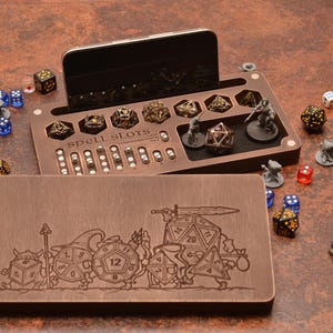 Handcrafted DnD Dice Box with Magnetic Spell Slot Tracker & Stone Storage