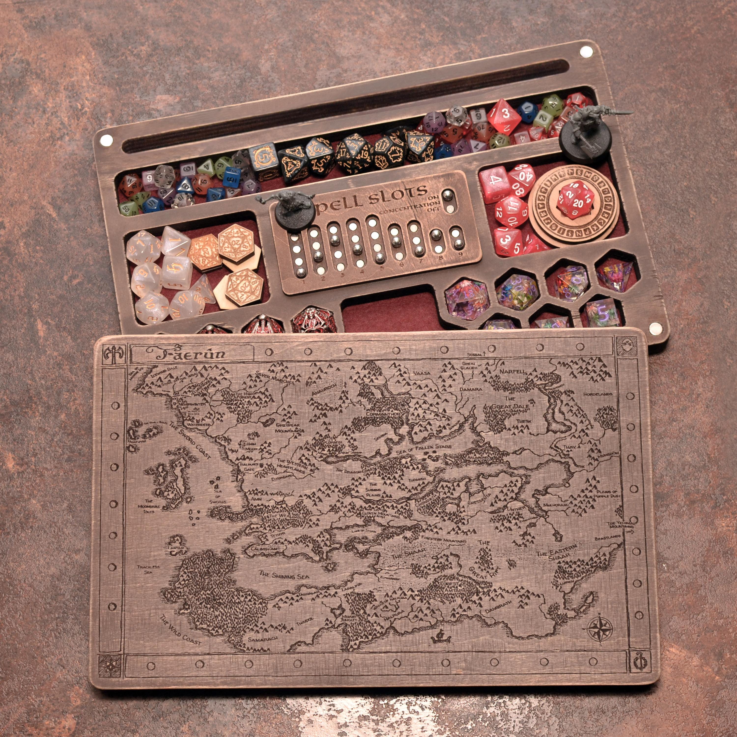 Personalized Dice Box with Magnetic Spell Slot Tracker: DnD Dice Organizer