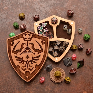 READY TO SHIP! Dice box. Dice Tray. Link&#39;s Hylian Shield. Dice holder 3 set. DnD