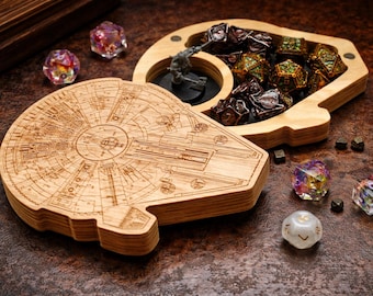 Plateau et rangement en bois Dnd Dice en forme de vaisseau spatial,