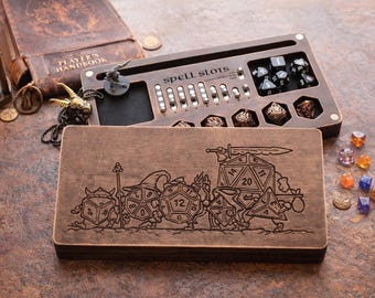 Caja de dados de madera personalizada con rastreador magnético de ranuras de hechizos para DnD