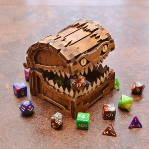 Handcrafted Mimic Dice Box: Wooden D&D Dice Jail
