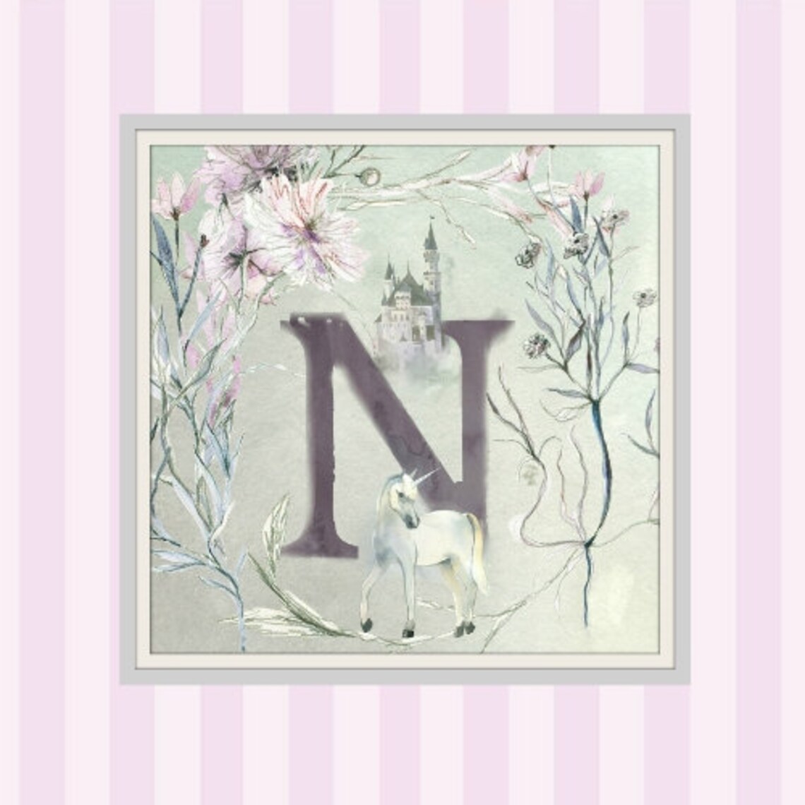 unicorn printable unicorn art unicorn alphabet letter n etsy