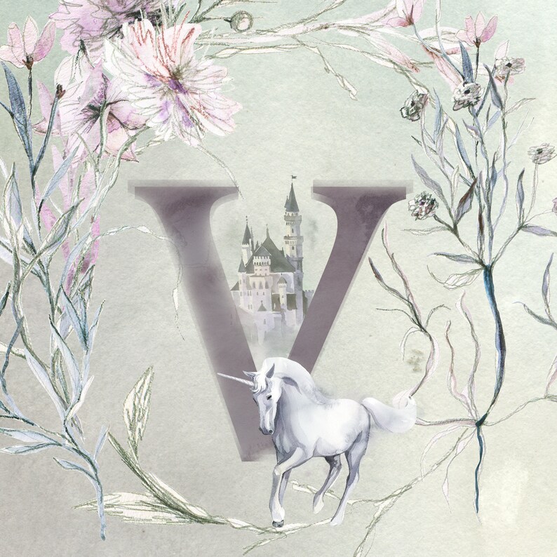 unicorn printable unicorn art unicorn alphabet letter v etsy