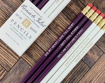 Lápices con citas de Romeo y Julieta, regalos de Shakespeare, regalo de San Valentín para ella, regalos románticos para amantes de la lectura, regalos literarios