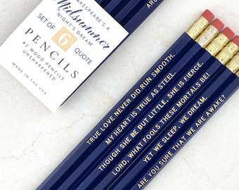 A Midsummer Night’s Dream Shakespeare Pencils, William Shakespeare Gifts, Though she be little she is fierce! Quote Pencils, Literary Gifts