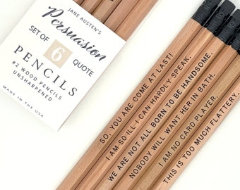 Lápices de persuasión de Jane Austen con citas, regalo de Anne Elliot para ella, regalos de Jane Austen