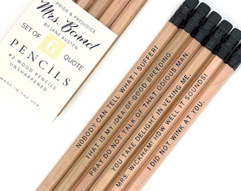 Mrs Bennet Pride and Prejudice Jane Austen Pencils, Funny Bookish Gifts for Mom