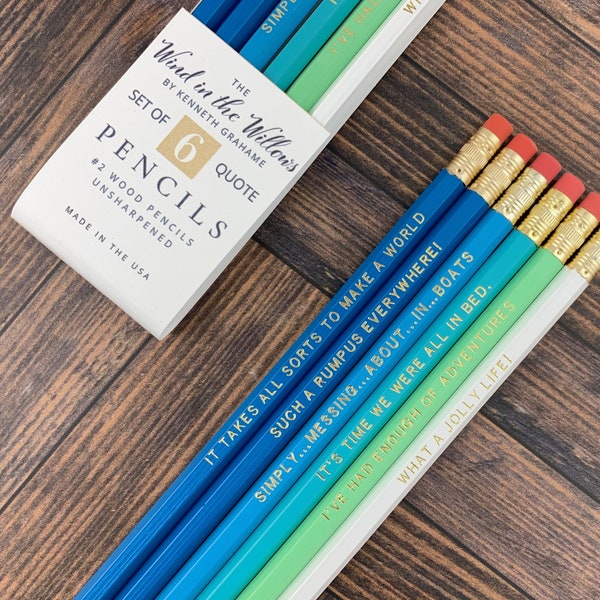 Wind in the Willows Engraved Pencils with Kenneth Grahame Quotes, Classic Children’s Literature Gift for Teacher