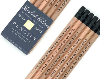 Sherlock Holmes Quote Pencils, Father's Day Bookish Gift Under 20, Arthur Conan Doyle Book Quote Pencils