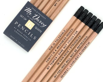 Lápices con cita del Sr. Darcy, regalo de Orgullo y Prejuicio para ella, regalos de Jane Austen