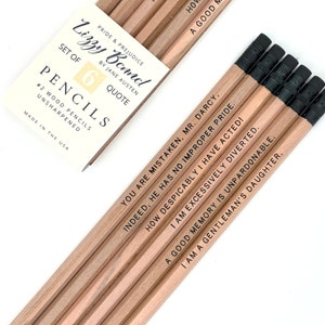 Pride and Prejudice Quote Pencils,  Jane Austen Bookish Gift, Elizabeth Bennet Book Quotes