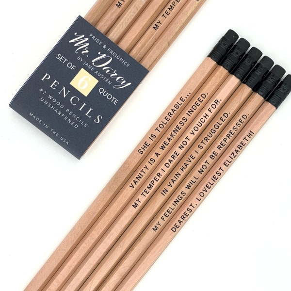 Mr. Darcy Book Quote Pencils, Pride and Prejudice Gift for Her, Jane Austen Gifts