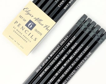 Edgar Allan Poe Quote Pencils Gift for Book Lovers, Halloween Gift