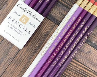 Emily Dickinson Poetry Pencils for Mothers Day or English Teacher Gift, Easter Basket Stuffers for Poetry Lover