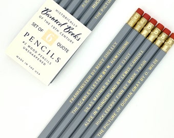 Banned Books 19th Century Pencil Set,  English Teacher or Book Lover Gift