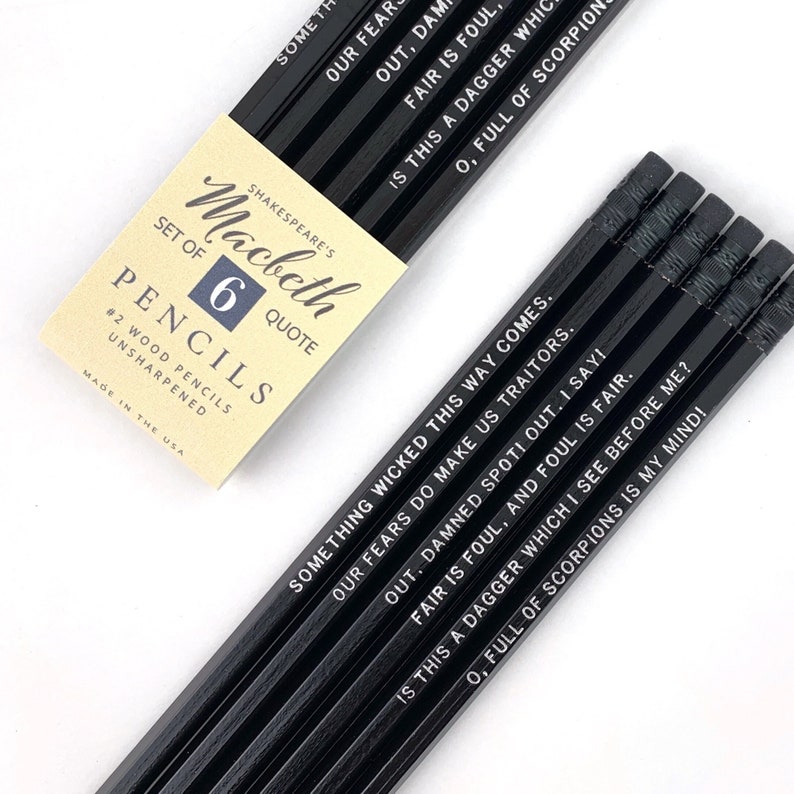 Macbeth Quote Pencils, Shakespeare Gifts for Teachers or Halloween image 1