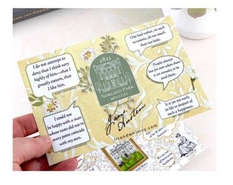 Hoja de pegatinas de sentido y sensibilidad con citas de Jane Austen, pegatinas Kindle de libros clásicos