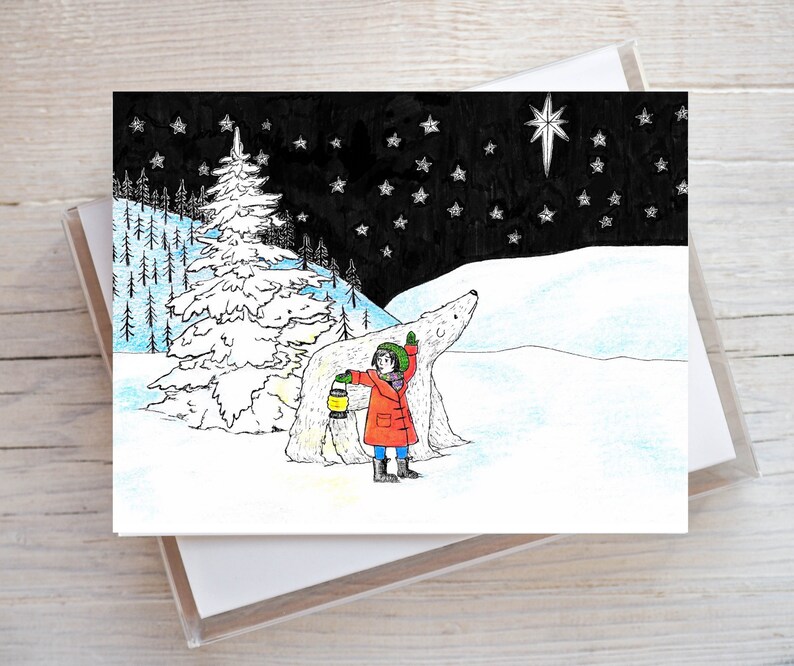 Polar Bear Christmas Cards Set Of 8 Snowy Scene Holiday Card Etsy