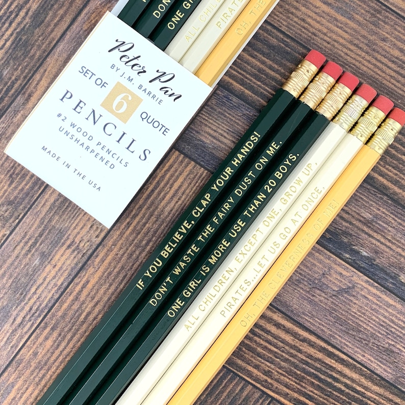 Juego de lápices con citas de Peter Pan, regalos literarios de J.M. Barrie por menos de 20 dólares imagen 1