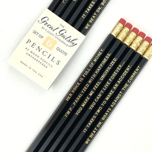 Great Gatsby Quote Pencils, F Scott Fitzgerald Bookish Gifts