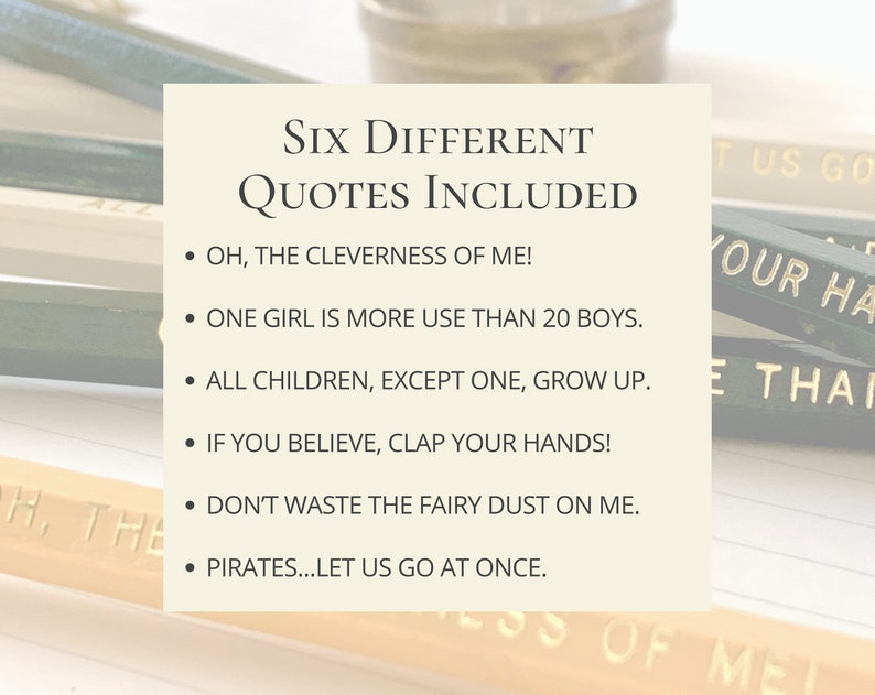 Juego de lápices con citas de Peter Pan, regalos literarios de J.M. Barrie por menos de 20 dólares imagen 2