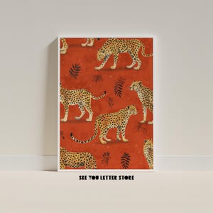 Patrón de leopardo Cartel digitalJungle Safari Wall Art Animal Print Home Decor Estética Impresión roja