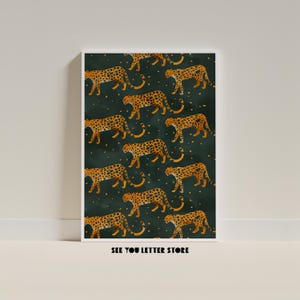 Patrón de leopardo Cartel digitalJungle Safari Wall Art Animal Print Home Decor Estética impresión verde oscuro