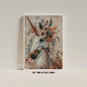 Impression esthétique de la beauté mythique de la licorne en fleurs à téléchargement numérique