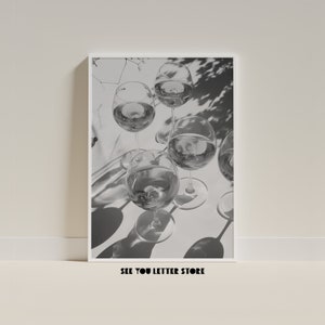 Aesthetic wine glass print, printable wall art, bar cart wall art, Style Art, Wall Art Print, Black & White