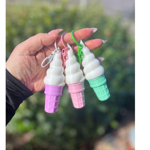 Ice Cream Cone Chapstick Holder Keychain: 3D Printed PLA Accessory