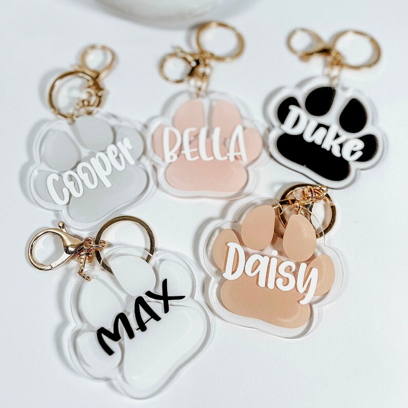 Paw Print Keychain Custom Paw Keychain With Name, Cute Pet Keychain