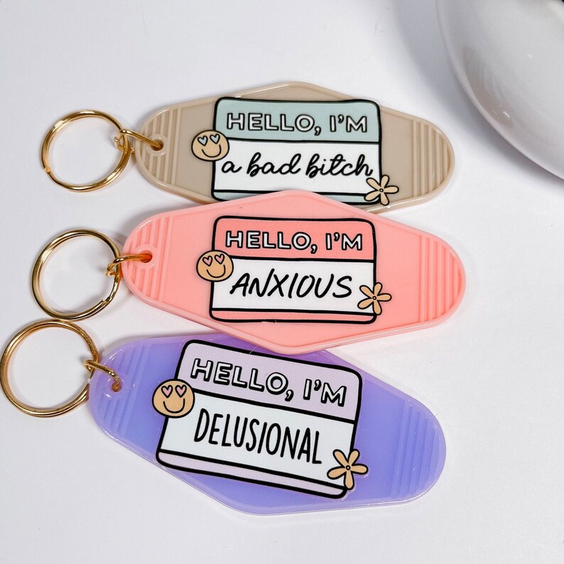 Motel Keychain 'hello I'm' Name Tag Design, Sarcastic & Humorous
