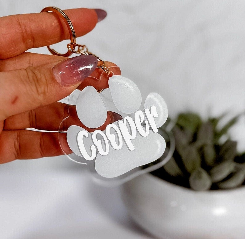Paw Print Keychain Custom Paw Keychain With Name, Cute Pet Keychain