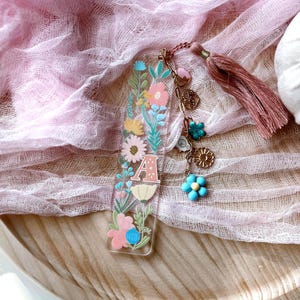 Personalized Acrylic initial Floral Bookmark with Pastel wildflower Design and  Custom Monogram