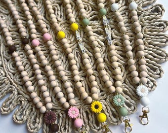 Personalized Beaded Lanyard | Boho Wood Bead Lanyard with Custom Name