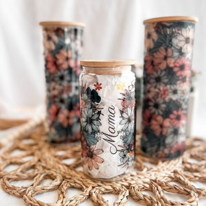 Floral Can Glass, Personalized Iced Coffee Cup