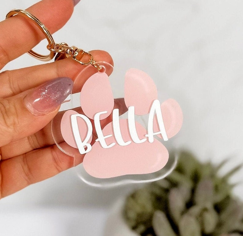 Paw Print Keychain Custom Paw Keychain With Name, Cute Pet Keychain